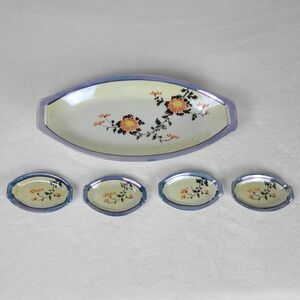 Vintage Takito Lusterware Celery Dish And Salt Cellars Japanese Hand-Painted